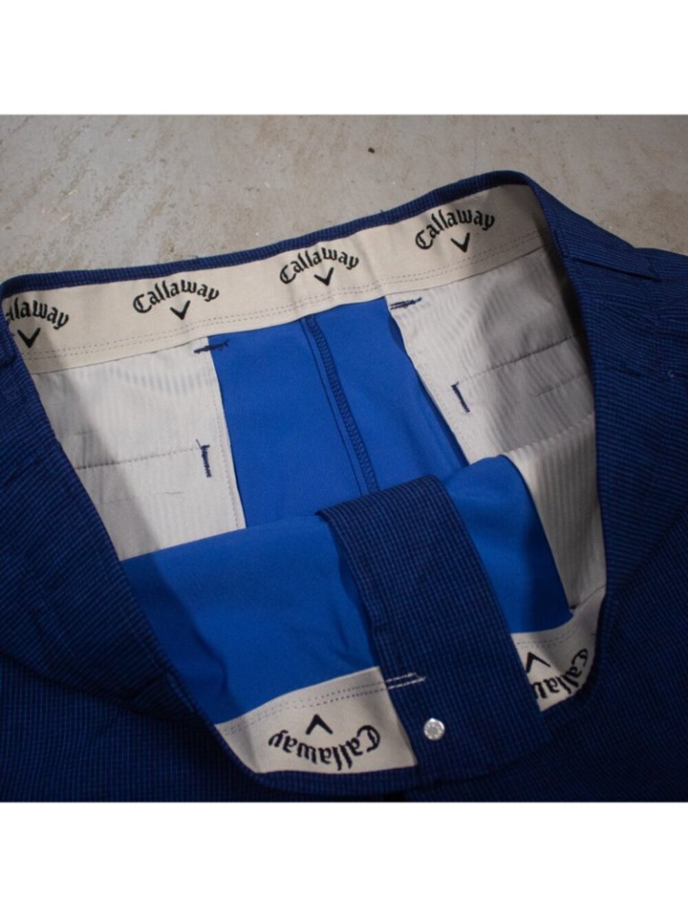 Callaway Golf Shorts Micro Check High Rise Blue Stretch 38" - Picture 4 of 7